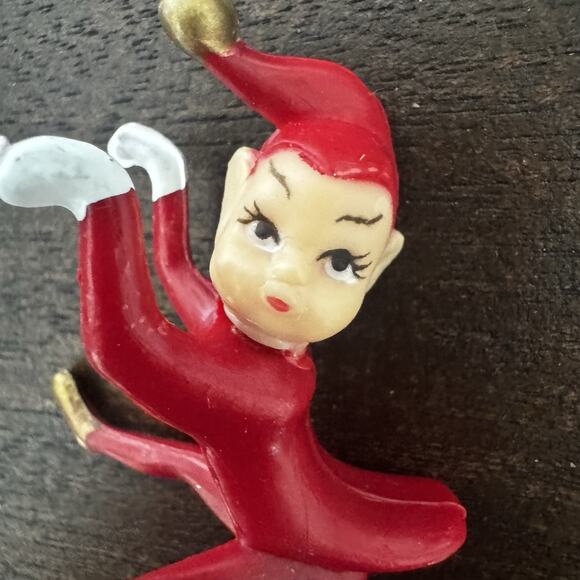 Vintage Green & Red 4 Pixie Elf w/ Ladybug Climber Cake Topper Picks Christmas - Picture 8 of 16